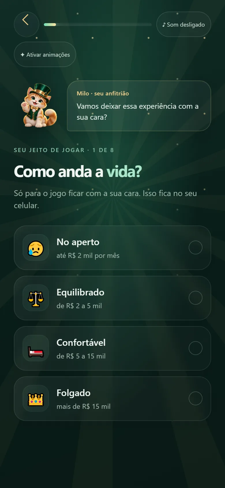 Pergunta da enquete inicial do simulador